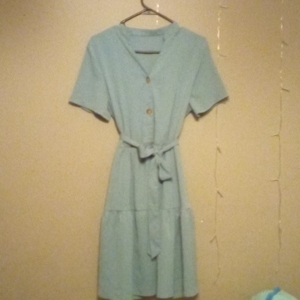 Light Blue Dress with Button Detail